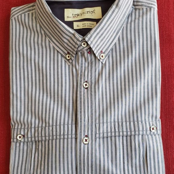 Men's XL Transcript long-sleeved button down casual shirt - grey striped cotton - Picture 1 of 8